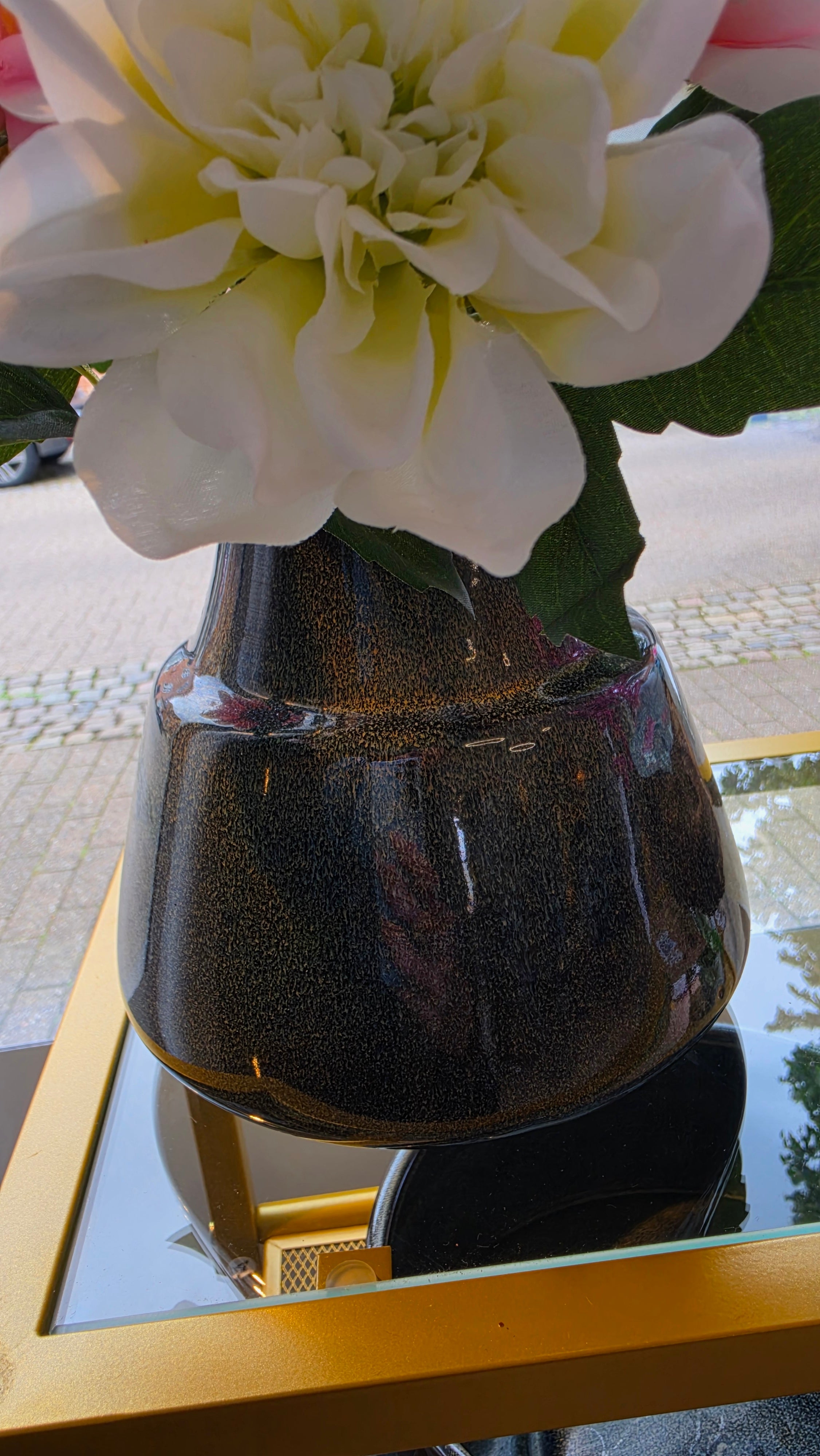 Vase, blålig glasur