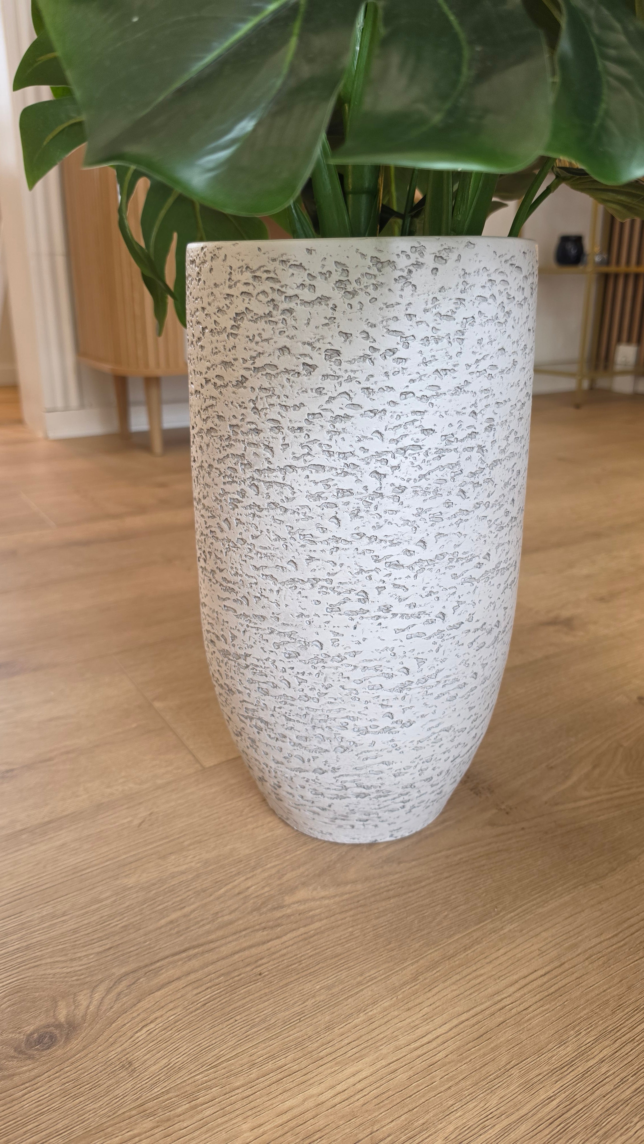Høj krukke, beige m/gråmelering