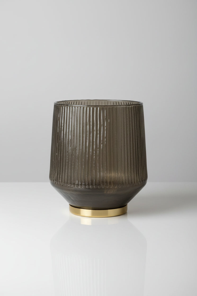 Stor lysestage i grønlig glas m/guld