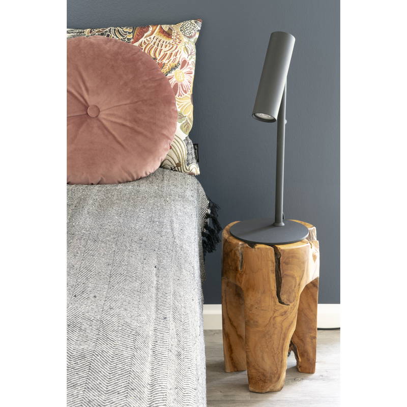 Bordlampe, rund fod, metal, sort. Inkl. pære