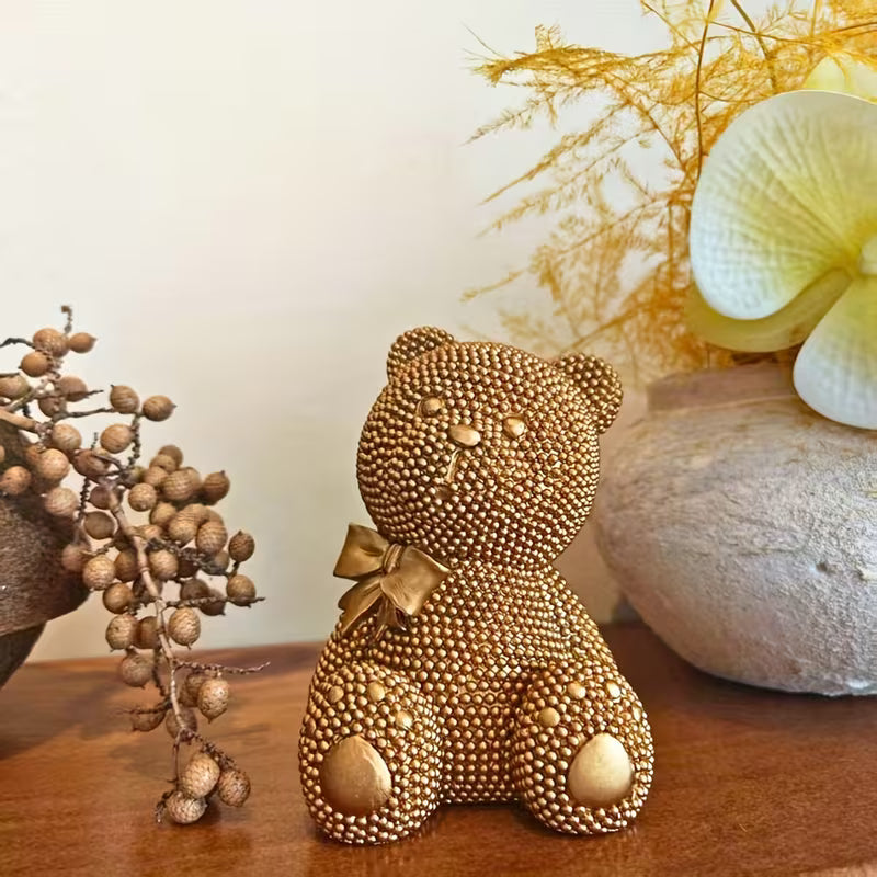 Figur, Bamse, guldfarvet, h.12,5 cm