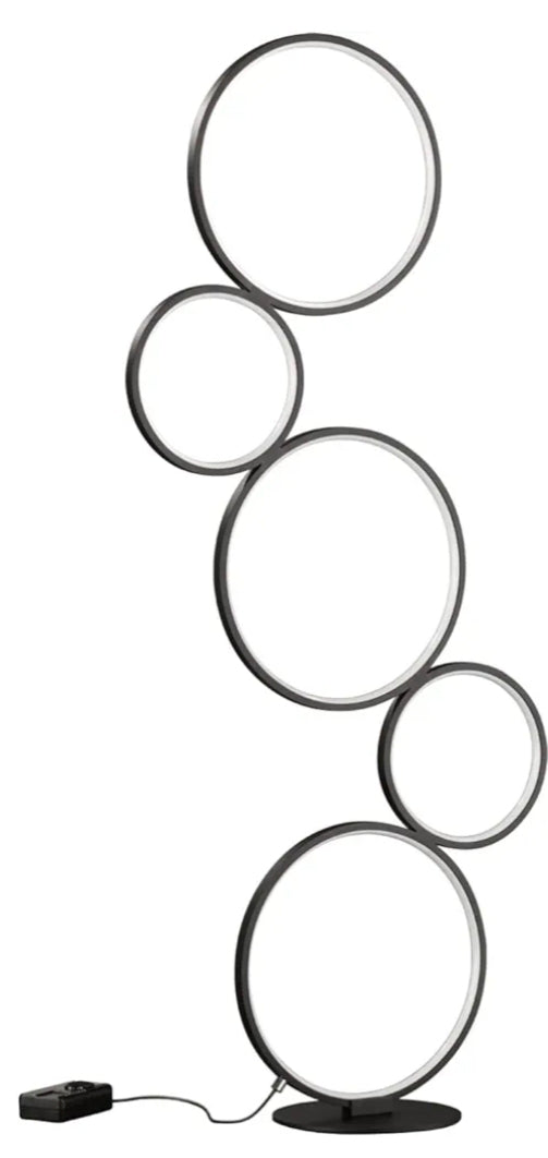 Gulvlampe med cirkler, H115 cm. Rund fod, sort.
