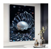 Billede på ramme, 40x60 cm, musling m/perle