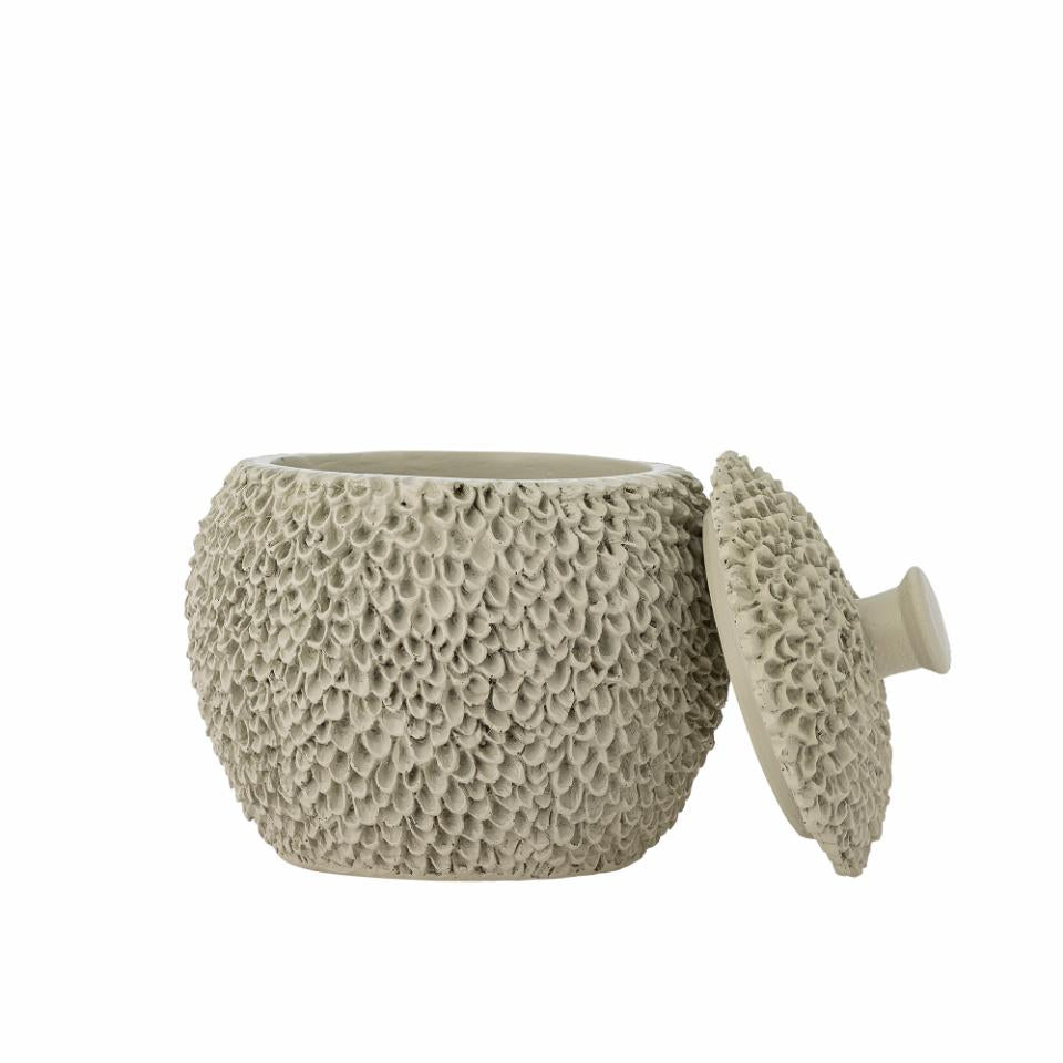 Krukke m/låg, Grå, Polyresin.