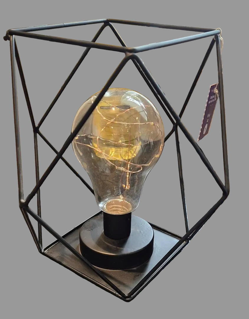Bordlampe m/batteri. Sort metal