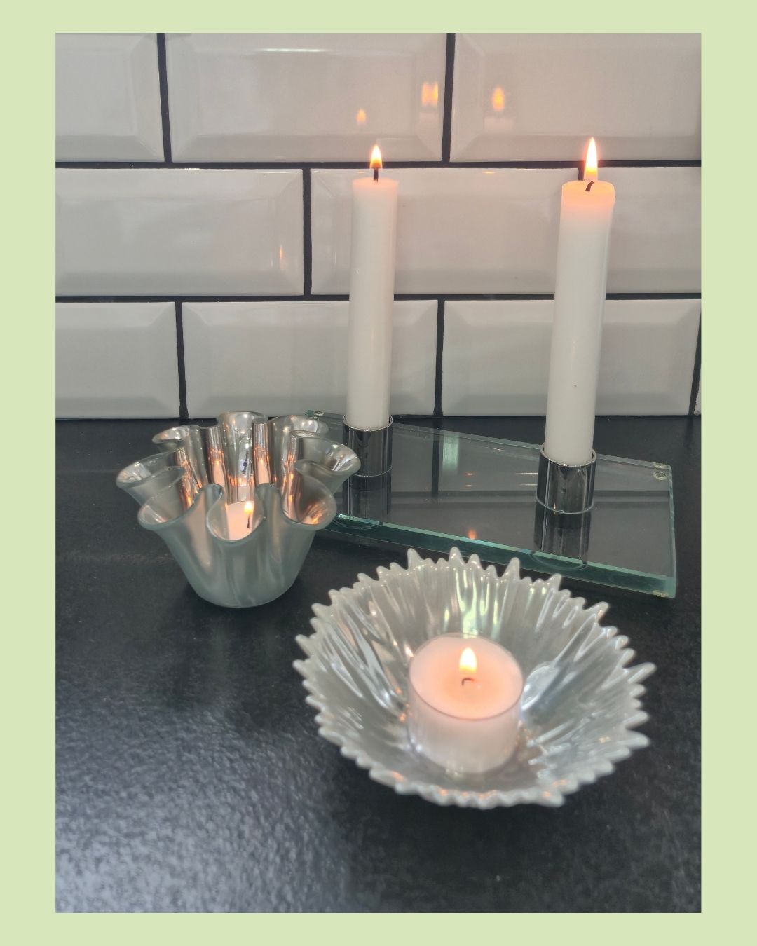 Lille glasskål, perlemor inkl. lys