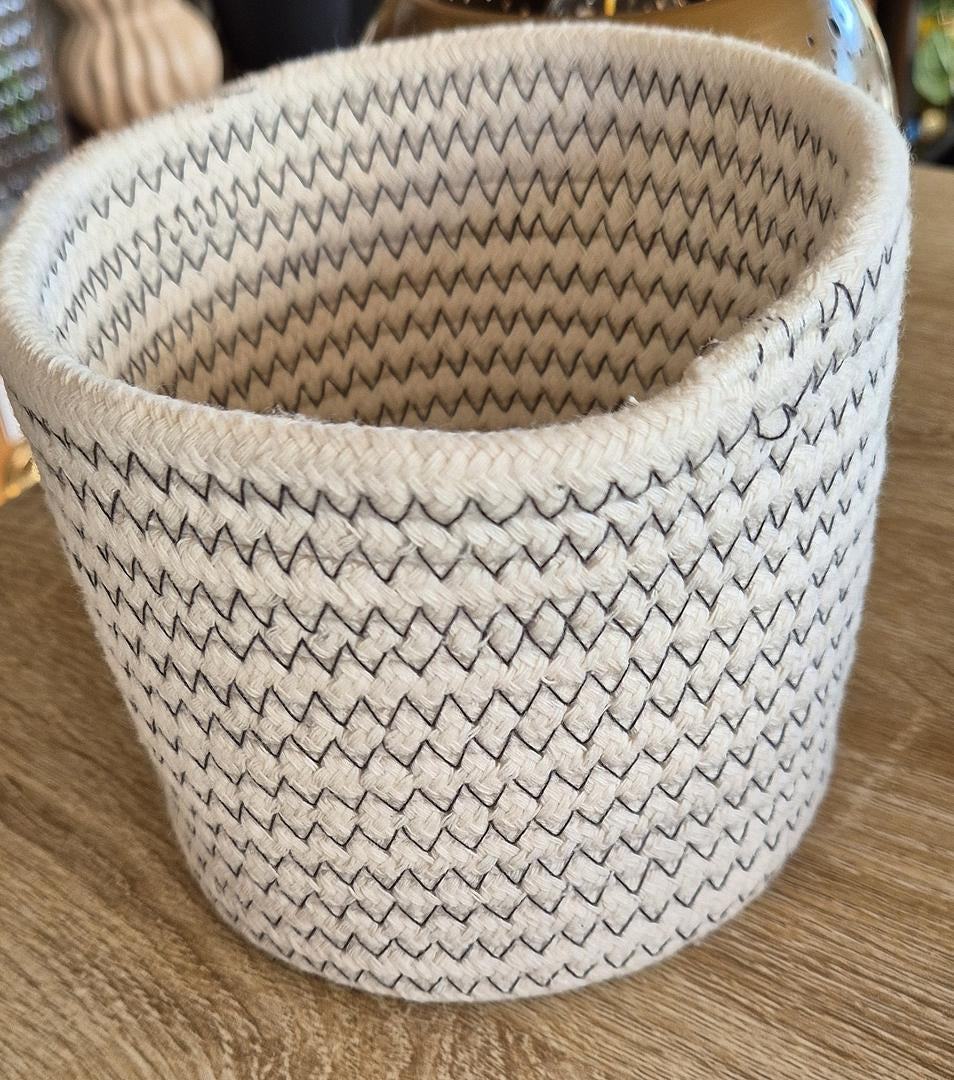 Lille kurv, bomuld, beige m/sort