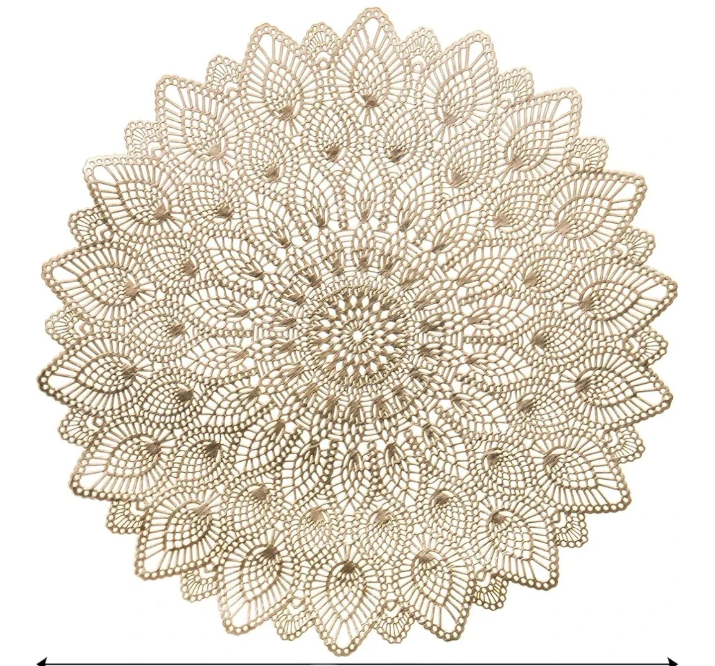 Dækkeserviet, blomst, guld, vinyl. Ø38 cm
