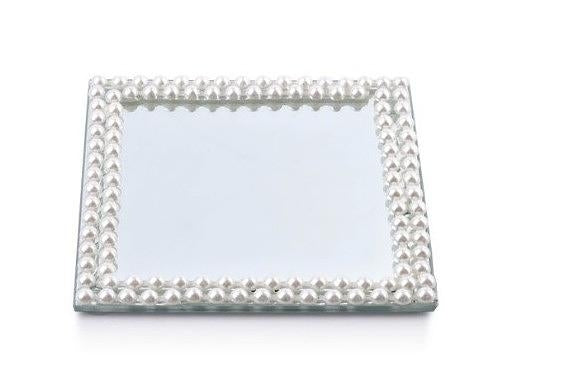 Spejl bakke med perler, 15x15 cm