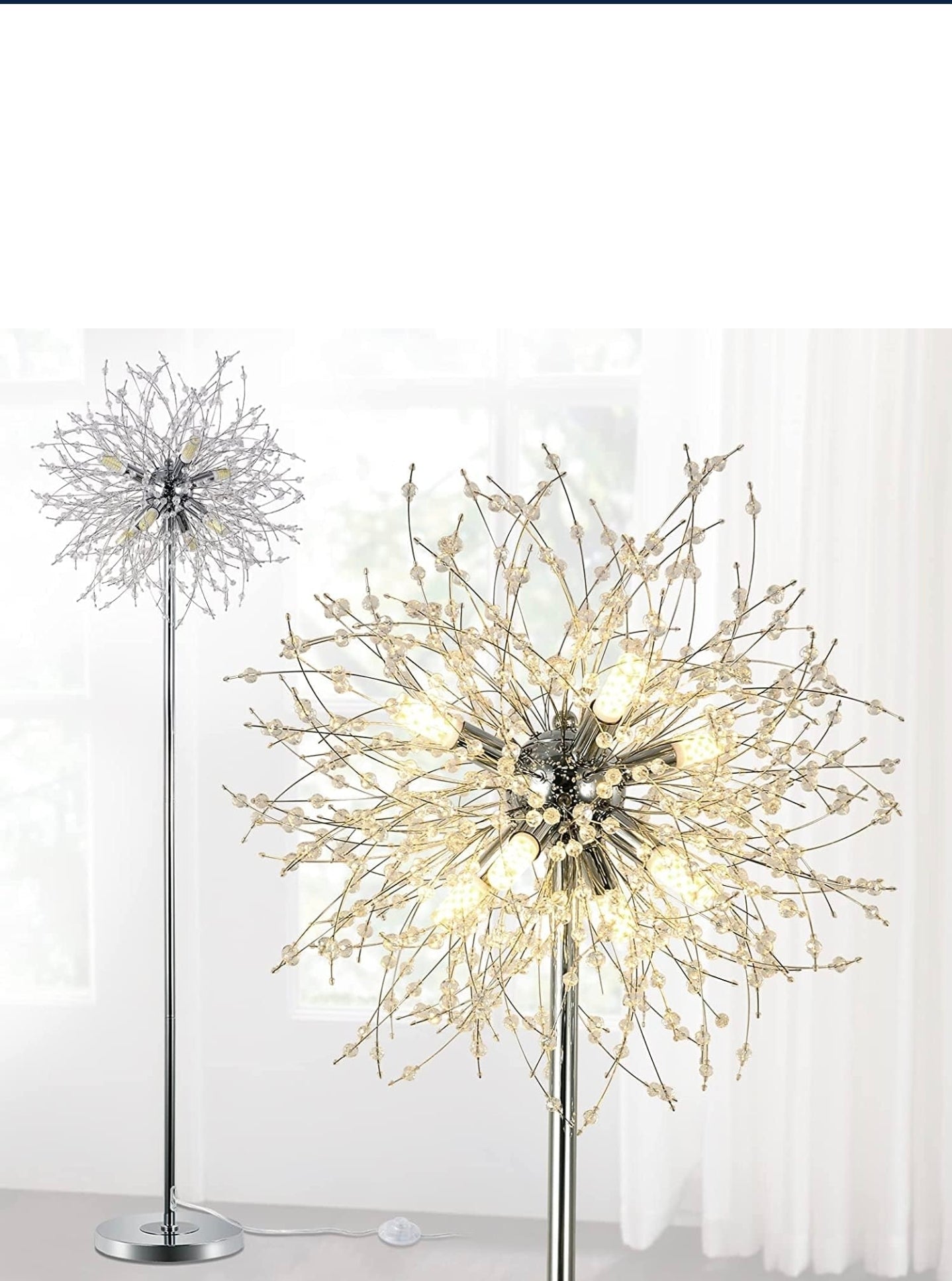 Gulvlampe fireworks, sølv, krystal, 172 cm. 8 pærer inkl