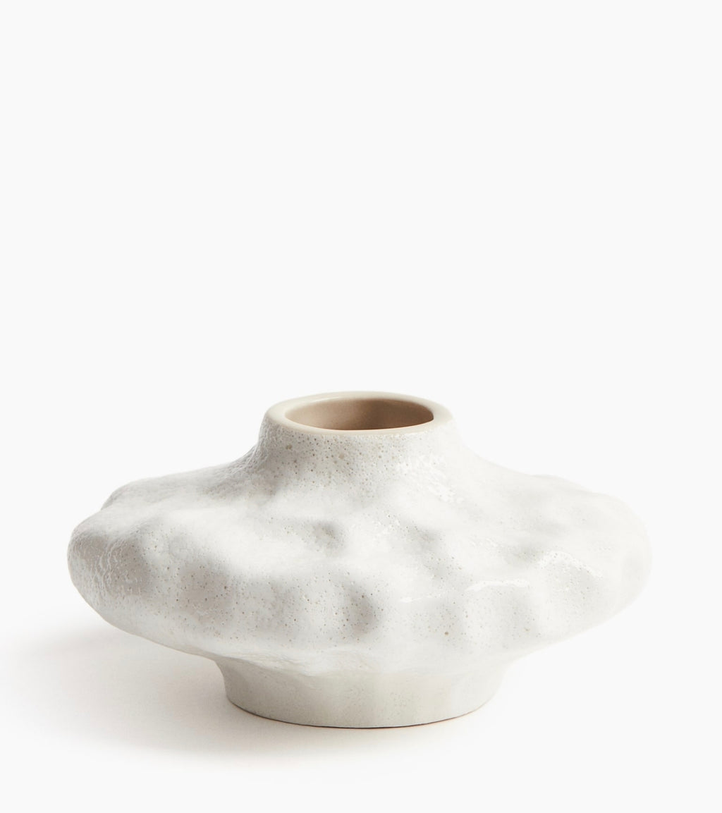 Vase, stentøj, lav H6.5, rund, beige