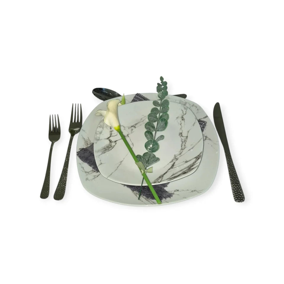 Dyb tallerken. Hvid marmor look D18,5 cm.