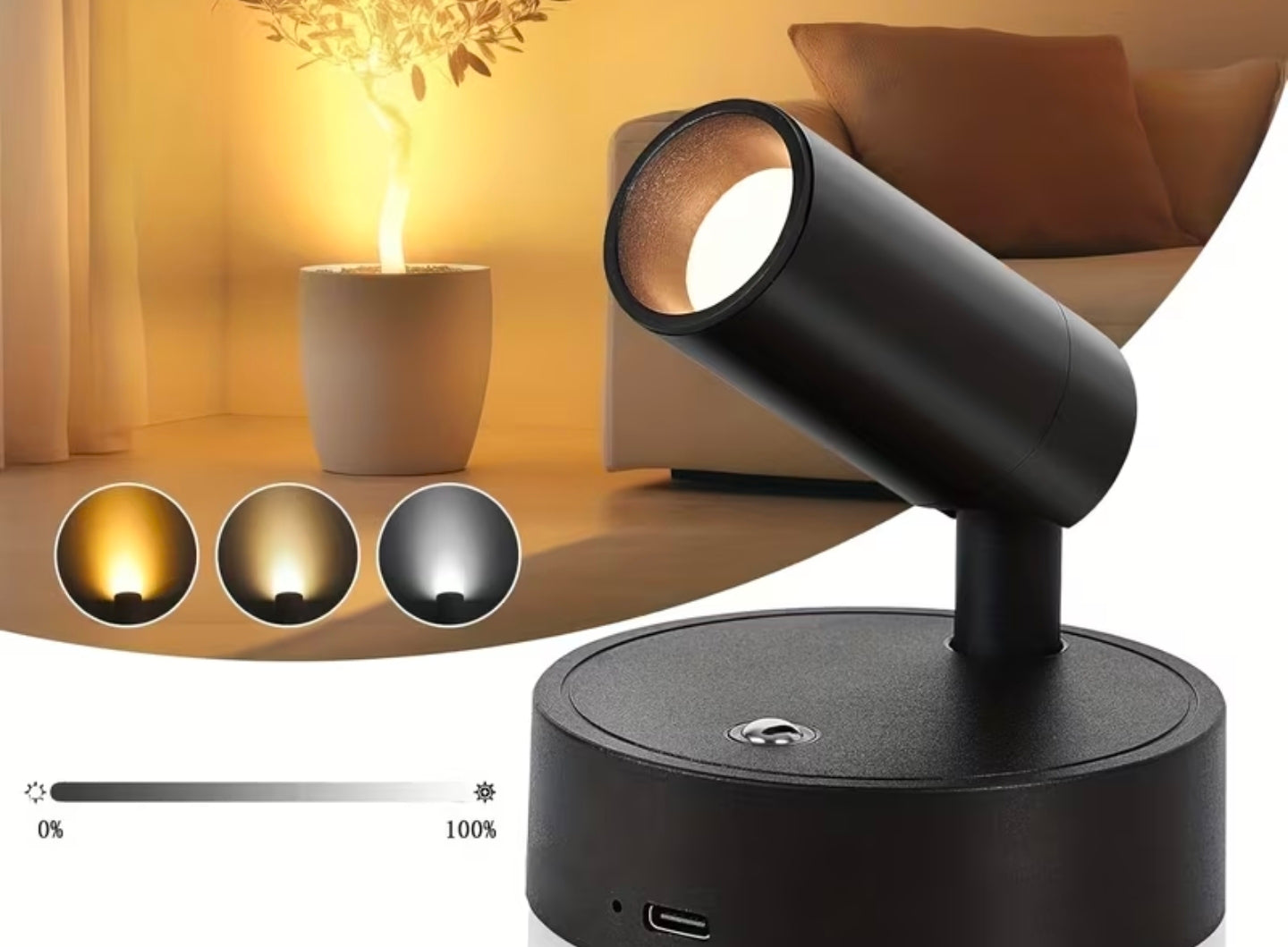 Gylden genopladelig LED spot, USB-C, magnet