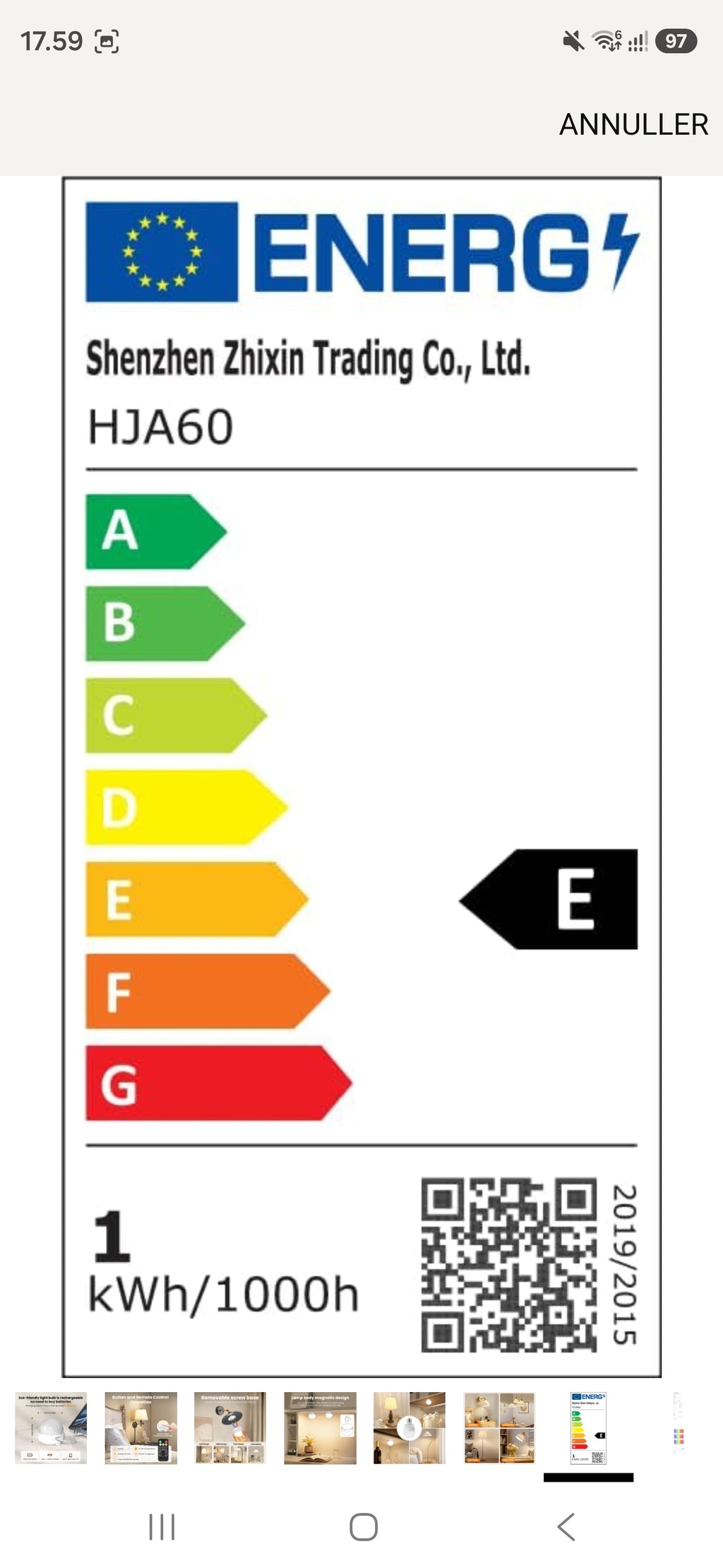 Genopladelig pære USB-C. Stor fatning, E27
