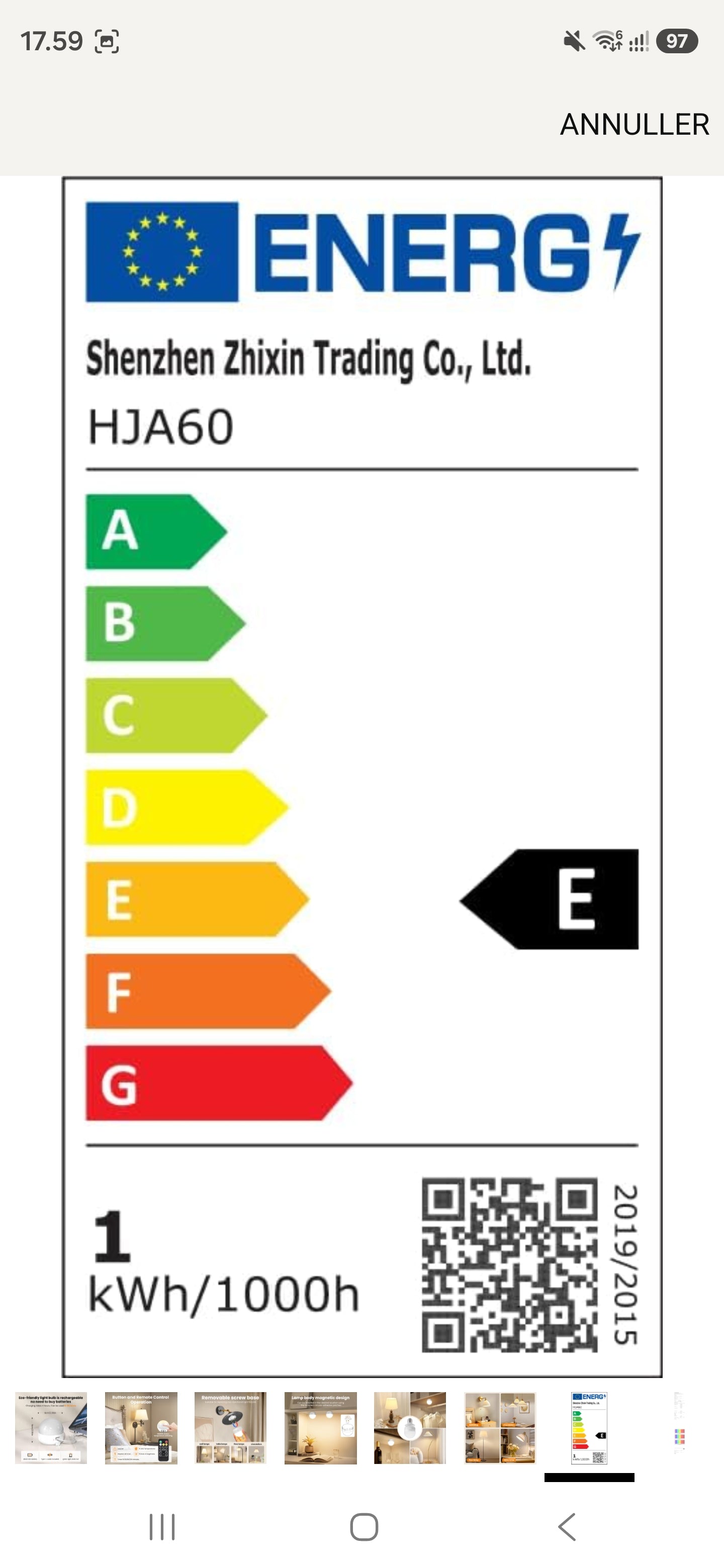 Genopladelig pære USB-C. Stor fatning, E27