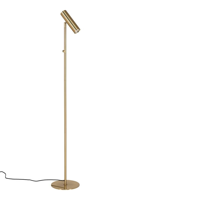 Gulvlampe m/rund fod, guld inkl. pærer