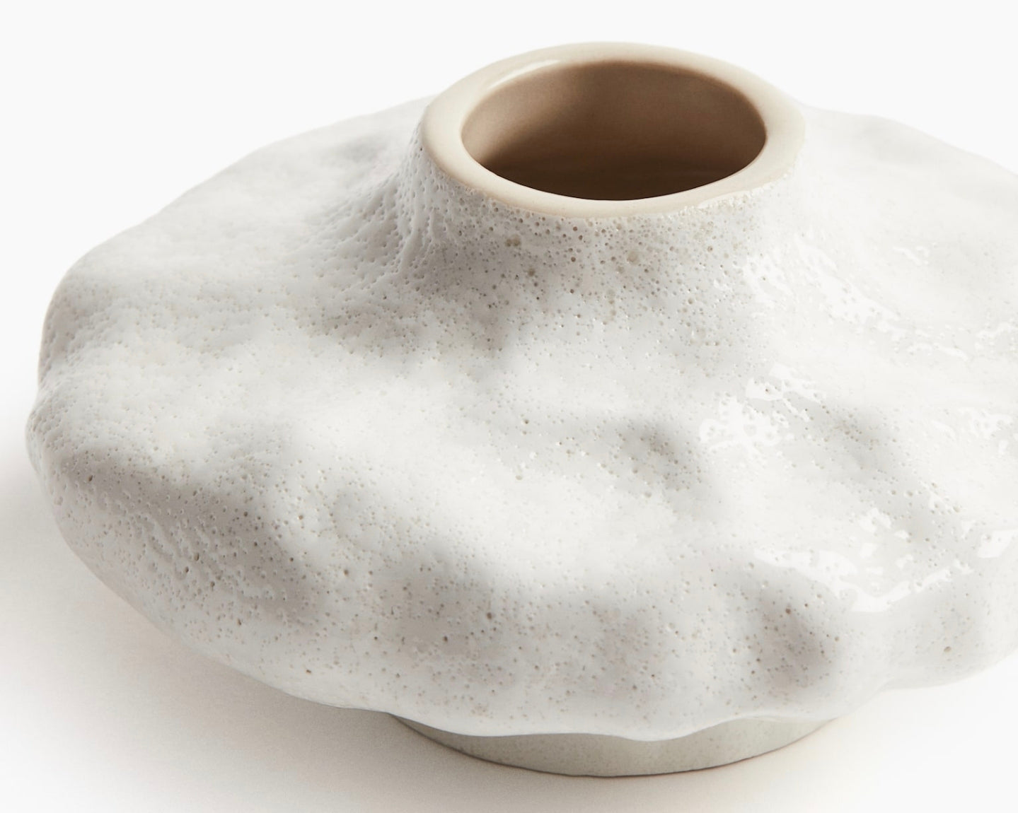 Vase, stentøj, lav H6.5, rund, beige