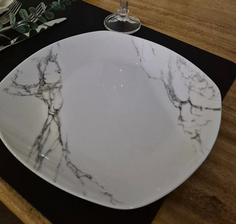 Middagstallerken, hvid marmor look. Ø25 cm