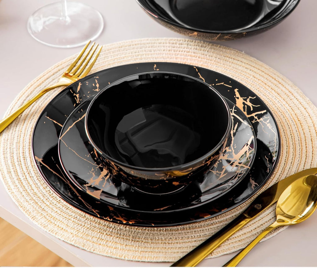 Middagstallerken, guld marmor look. Ø27.