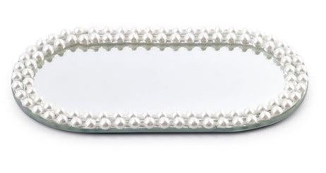 Aflang spejl bakke m/perler, 20x10 cm